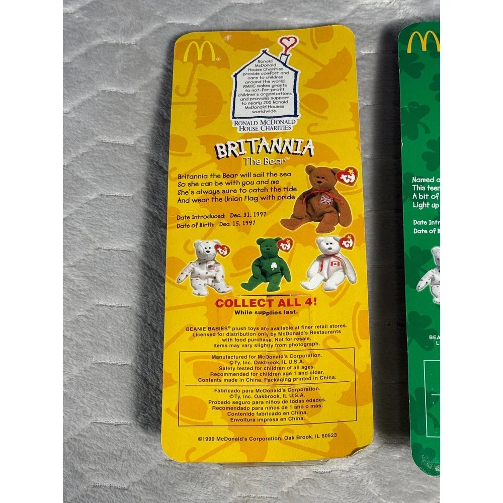 Vintage Ty McDonald's Teenie Beanie Babies Lot Britannia and Erin Bears 1999 NIP